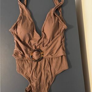 Summersalt Brown One Piece Swimsuit with Deep V-Neck and High-Cut Legs